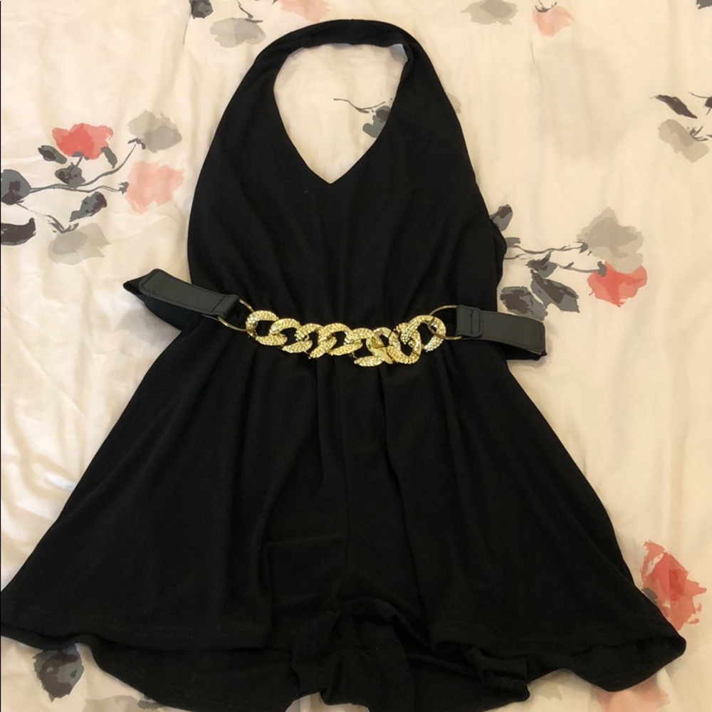 Open back halter romper